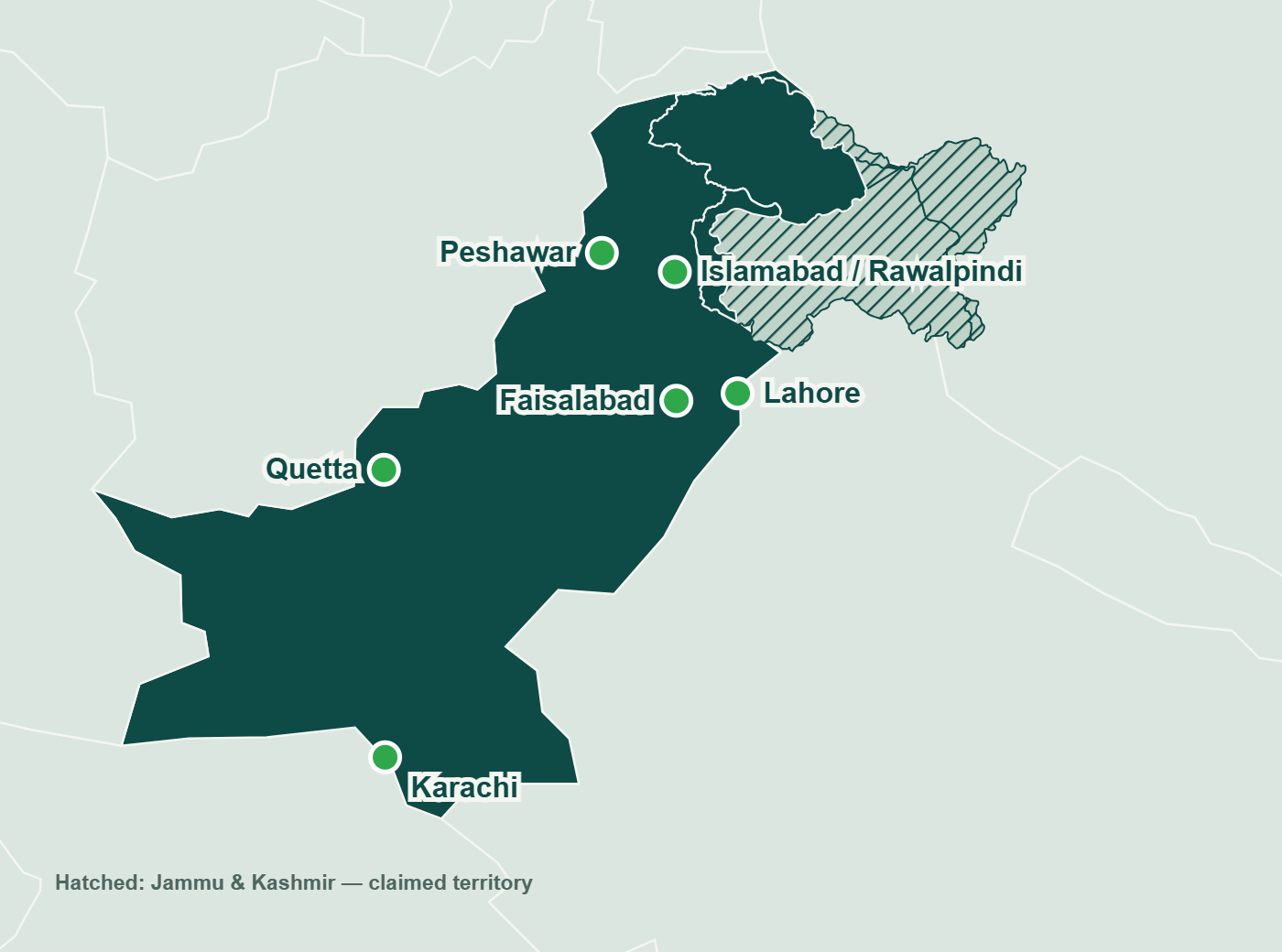 Map of Pakistan showing the PAK-SEHAT recruitment cities